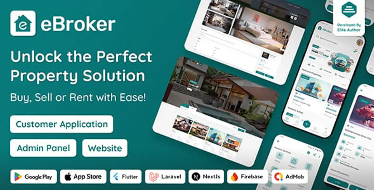 eBroker - Best Real Estate Property Buy-Rent-Sell Application + Flutter App (Android and iOS) with L